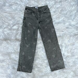 High Waisted Straight Cut Butterfly Denim Jeans